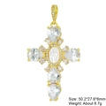Vintage golden cross pendant necklace with pearl and sparkling cubic zirconia stones - Style 26/Gold White Relief Clear Teardrop/50.2*27.6*6mm