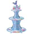 Alzata per cupcake a tre livelli a tema sirena con squame colorate e motivi marini - Supporto per Torte a Tema Sirena