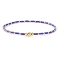 Handmade beaded bracelet set with dark blue matte beads and metallic gold accents - Navy Blue