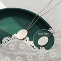 Oval titanium steel necklace with engraved rose and June Rose text on the back - June Flower(P1140) / 40cm+5cm / Steel