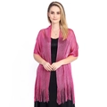 Close-up of sparkling rose red metallic shawl with elegant long fringe tassels - Rose Red