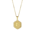 Gold stainless steel necklace featuring a hexagonal pendant with an embossed letter P - Letter P