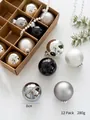 Set of 12 elegant 6cm silver and champagne Christmas glass balls in a craft gift box - Style A Mixed Colors 12Pcs