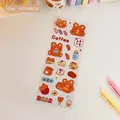 Cute cartoon bear tea theme PVC planner stickers in warm brown and orange tones - Dessert Bear