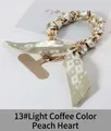 Light coffee heart silk scarf phone lanyard with golden chain and bow detail - 13# Light Coffee Hearts
