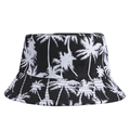 Fashionable reversible bucket hat with black and white tropical palm tree print for outdoors - Adult / Black