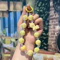 DIY yellow acrylic beaded keychain with unicorn and heart charms for phone decor - Yellow Unicorn Iridescent