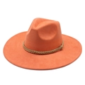 Klassischer orangefarbener Fedora-Hut mit 9cm breiter Krempe und gewebtem Band - M(56-59CM) / Orange (Wildleder)