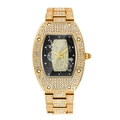 Luxurious gold tonneau watch with full diamond setting and black skeleton dial - Gold