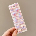 Set of 10 pink elastic hair ties for kids featuring purple cartoon flower and bow charms - Purple 10-Piece Set