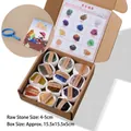 Set of 12 natural raw crystal mineral specimens with magnifying glass and gift box - Selected Raw Stone Collection Set