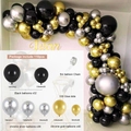 110pcs Black and Gold Balloon Arch Kit with Chrome Silver Latex Balloons for Party Decor - Retro Black Gold