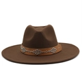 Detail of dark brown wool fedora hat featuring a studded leather band with silver rivets - M (56-58cm) / Coffee