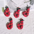 Red Christmas felt candy cane ornaments with green ribbons and beads set of five pieces - Candy Cane / Red