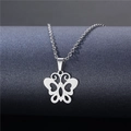 Polished stainless steel butterfly pendant necklace on a minimalist dark display stand - Symmetrical Butterfly