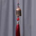 Green sandalwood hollow rabbit sachet pendant with red beads and long tassels - Approx. 3.1x2.2cm / Pearwood Hollow Cage Style - No Aroma Pill