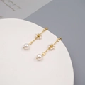 Elegant gold chain drop earrings with floral pearl design and large round pearl pendant - Single Pearl Flower Drop Earrings Gold
