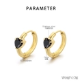 Detail view of heart-shaped black stone earring in gold stainless steel finish - Gold Black (KE114068-GC)