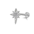 Silver North Star lip stud with cubic zirconia inlays and a flat back design - Silver North Star (24051003-13)