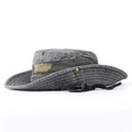 Outdoor sun hat in washed grey cotton with camouflage patch and adjustable chin strap - One Size / Dark Gray