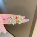 Elegant gold-tone fan-shaped stud earrings with a textured radiant metallic finish - Gold Sector Radiating Studs
