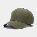 Detailed view of the olive green cotton twill texture and stitching on the baseball cap - Green