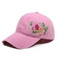 Vintage washed pink cotton baseball cap with floral embroidery for women - One Size / Pink (Flower Style 1)
