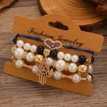 Ensemble de bracelets de perles bohèmes avec breloques Evil Eye et main de Hamsa en blanc - Bleu Blanc Multicolore (M-542)