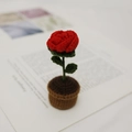Handmade crochet red rose in small brown pot, decorative knitted artificial flower - Red Rose Pot