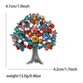 Detail view of colorful rhinestone tree of life brooch with specific size and weight labels - Colorful