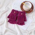 Detailed knit texture of rose purple convertible mittens with wood button closure - L / Purplish Red