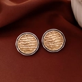 Vintage round two-tone stud earrings with textured gold center and silver outer ring - 51# Gold Silver - Retro Contrast Round (Silver Earring Post)