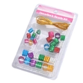 Colorful dreadlock beads kit with metallic hair rings and gold cord in blister pack - Style 11 (Multi-color Hollow)