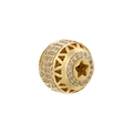 Golden round spacer bead with pavé cubic zirconia and hollow star pattern design - Gold VZ465 Star Zirconia Bead
