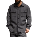 Men's slim fit long sleeve charcoal grey knit shirt jacket with dual chest pockets - S / Dark Gray
