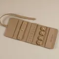 Khaki microfiber jewelry roll organizer with gold snap button and multi compartments - Khaki