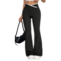 Women's black high-waisted flare pants with a unique cross V-waist contrast design - S / Black