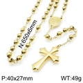 Golden titanium steel rosary necklace with Virgin Mary medal and cross pendant details - Smooth Minimalist Cross Style (KN117705-Z)