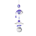 Blue Evil Eye suncatcher with silver angel wings and multifaceted crystal ball pendant - Marquise