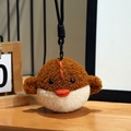 Porte-clés poussin en peluche marron et blanc, texture douce à pression lente - Poisson Globe Brun