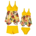 Costume da bagno due pezzi giallo floreale coordinato genitore-figlio con gonna - S / Giallo