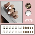 French black tip press-on nails with leopard print gold foil accents 24pcs set - French Leopard Matte Style (W779) / 24Pcs/Box (With Glue)