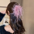 Detail of elegant pink feather hair claw clip on model featuring soft aesthetic styling - Purple Feather Hair Claw (21#)
