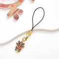 Golden Christmas reindeer charm with colorful enamel detail and black lanyard strap - Elk / Gold