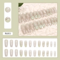 Detail of Morandi green and cream coffin press-on nails with glitter and silver accents - R693 Simple Glitter