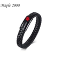 Bracciale medico in pelle intrecciata nera con incisione Type 1 Diabetes su piastra nera - 24cm / Diabete Tipo 1-Allerta Rossa