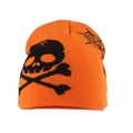 Orangefarbene Hip-Hop-Mütze mit schwarzem Totenkopf und Spinnennetz-Strickmuster - Einheitsgröße / Orange