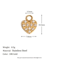 18K gold plated stainless steel heart key pendant with white rhinestone and size details - White Zircon Short Heart Pendant