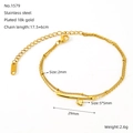 Double-layer 18K gold plated stainless steel anklet with heart charm and pearl beads - Layered Leaf Bar Style (ZYG1579)