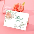 Tarjeta de agradecimiento plegable blanca con rosas acuarela y texto verde cursiva - S604-3 Gracias Floral